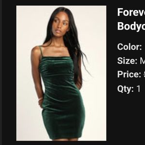 Lulus Hunter Green Ruched Velvet Bodycon Mini Dress